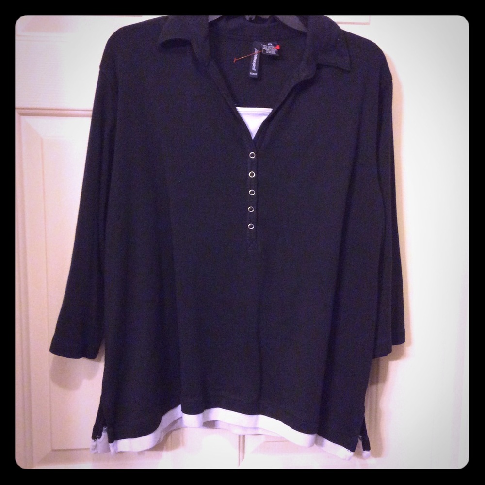 Jasonmaxwell Woman 2X black white trim pullover